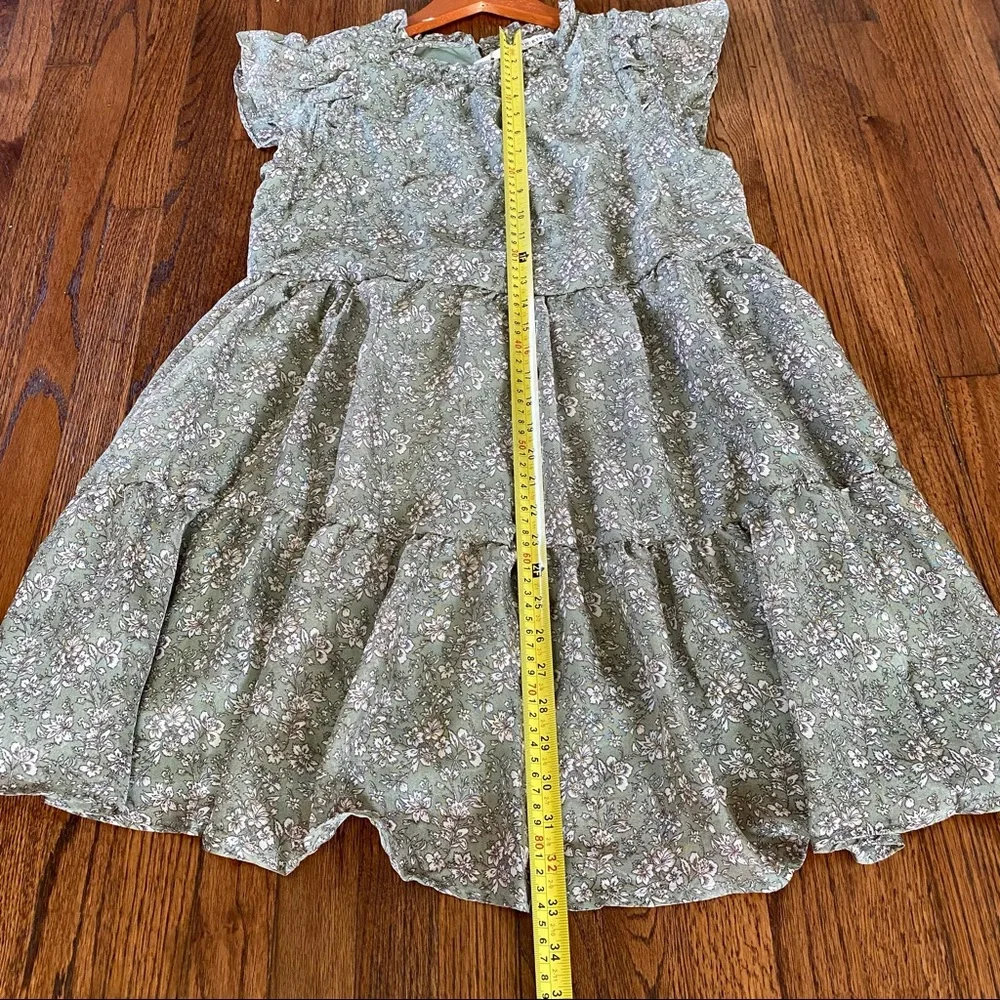 Moon River Ruffle Neck Floral Green Babydoll Mini Dress‎ Anthropologie M